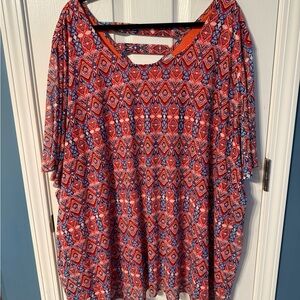 Catherines Red and Blue Geometric Blouse